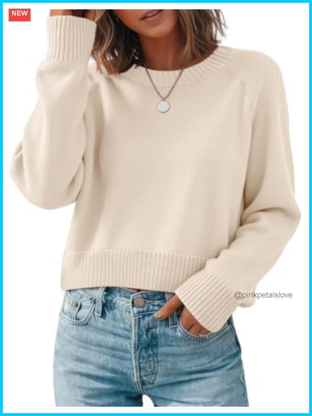 Cropped Crewneck Knit Sweater Long Sleeve Pullover Fall Basic Top